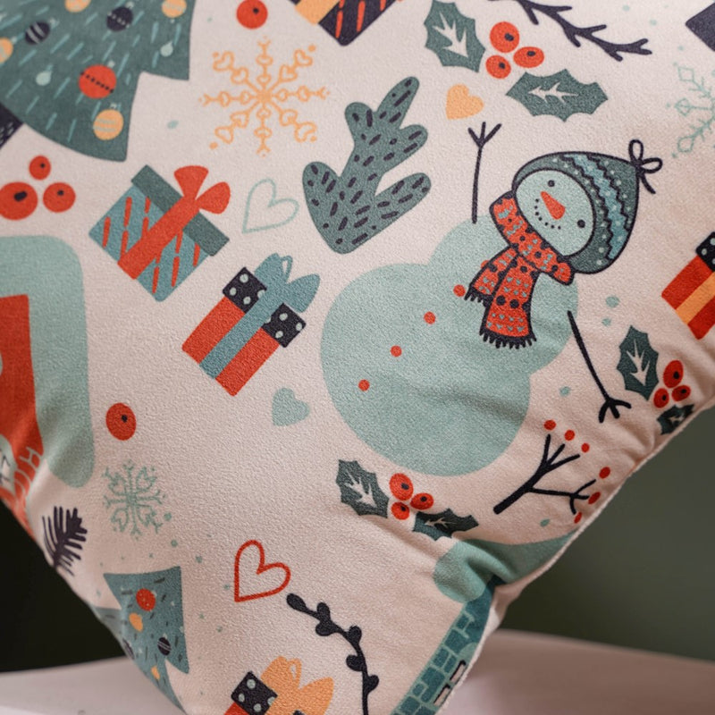 Christmas Graphic Velvet Cushion Cover 16 X 16 Inch