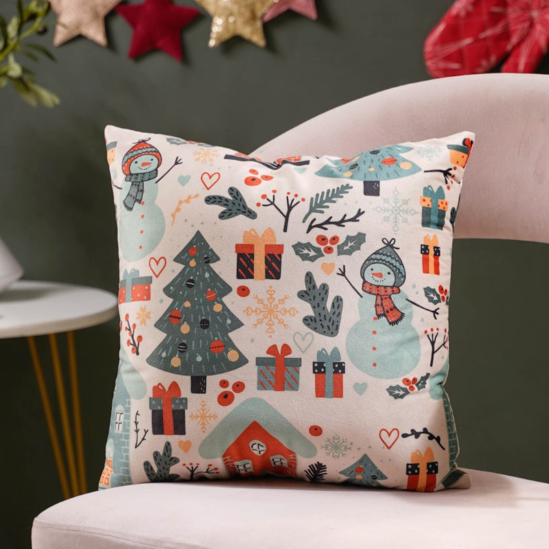 Christmas Graphic Velvet Cushion Cover 16 X 16 Inch