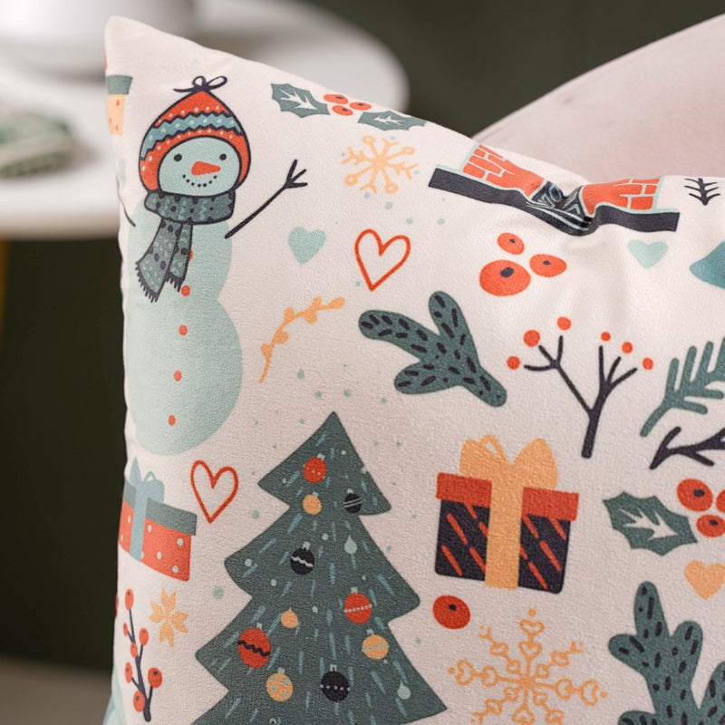 Christmas Graphic Velvet Cushion Cover 16 X 16 Inch