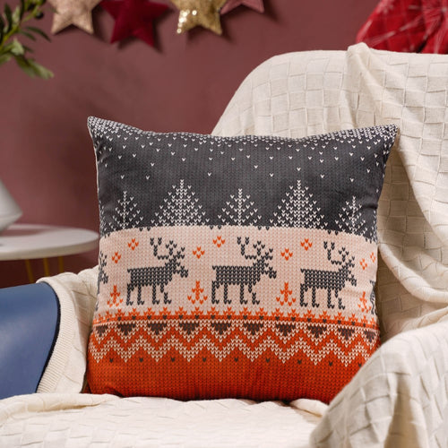 Holiday Reindeer Velvet Cushion Cover 16 X 16 Inch