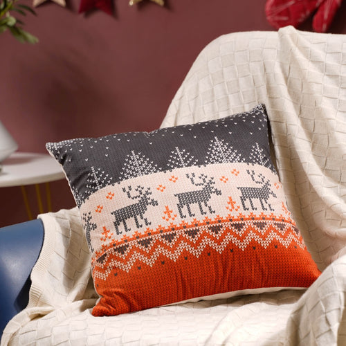 Holiday Reindeer Velvet Cushion Cover 16 X 16 Inch