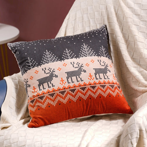 Holiday Reindeer Velvet Cushion Cover 16 X 16 Inch