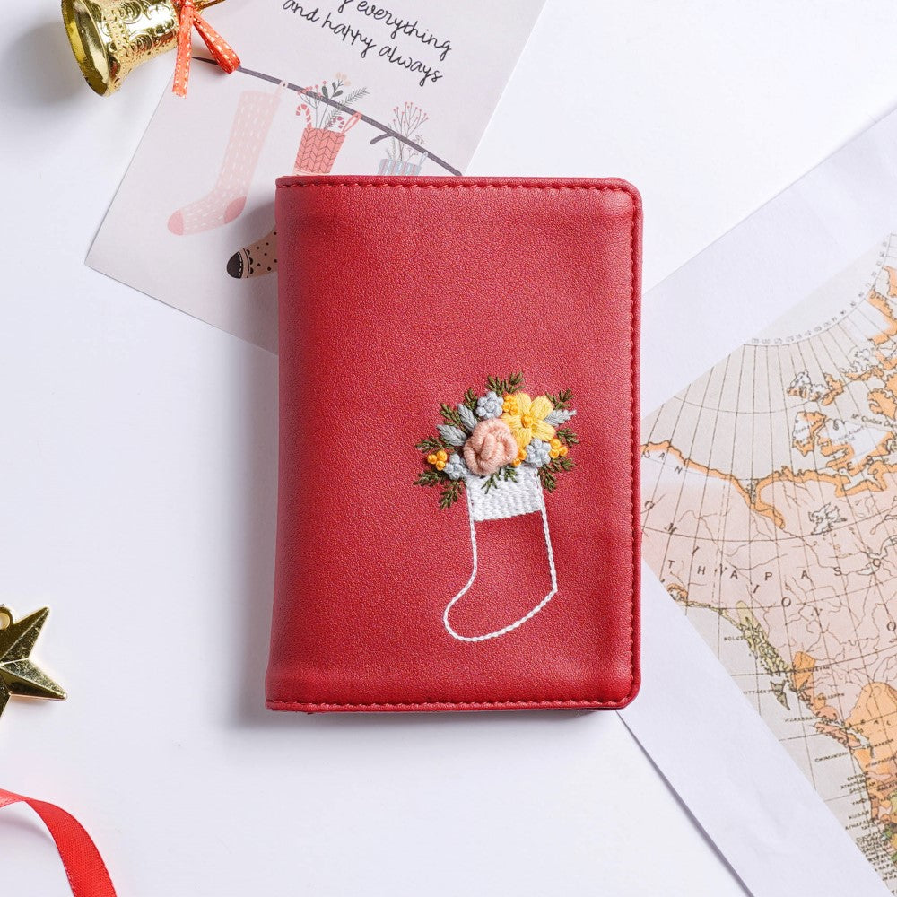 Pink floral hand embroidered passport cover