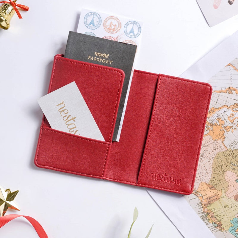 Christmas Snowflake Embroidered Passport Cover Red