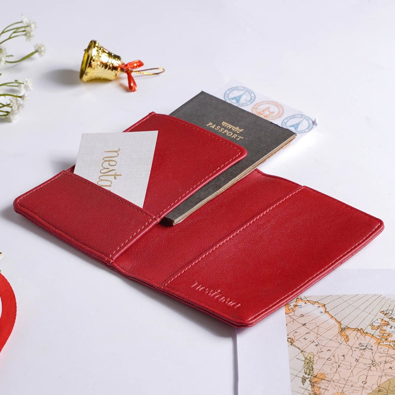 Christmas Snowman Embroidered Passport Cover Red