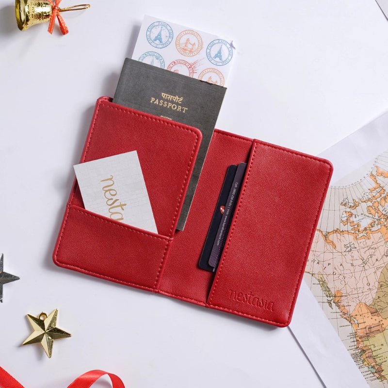 Christmas Snowflake Embroidered Passport Cover Red