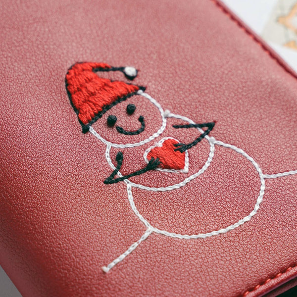 Snowman Embroidered Passport Cover Red