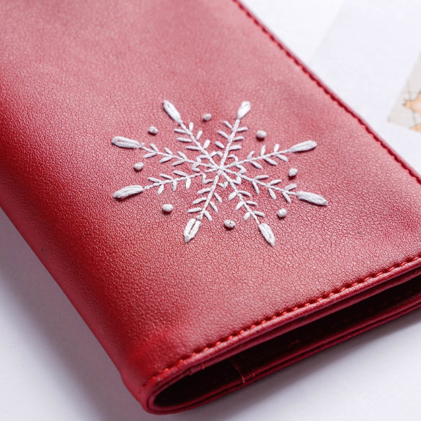 Christmas Snowflake Embroidered Passport Cover Red