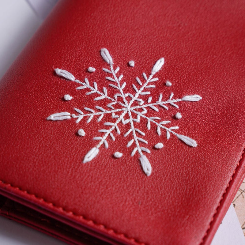 Christmas Snowflake Embroidered Passport Cover Red