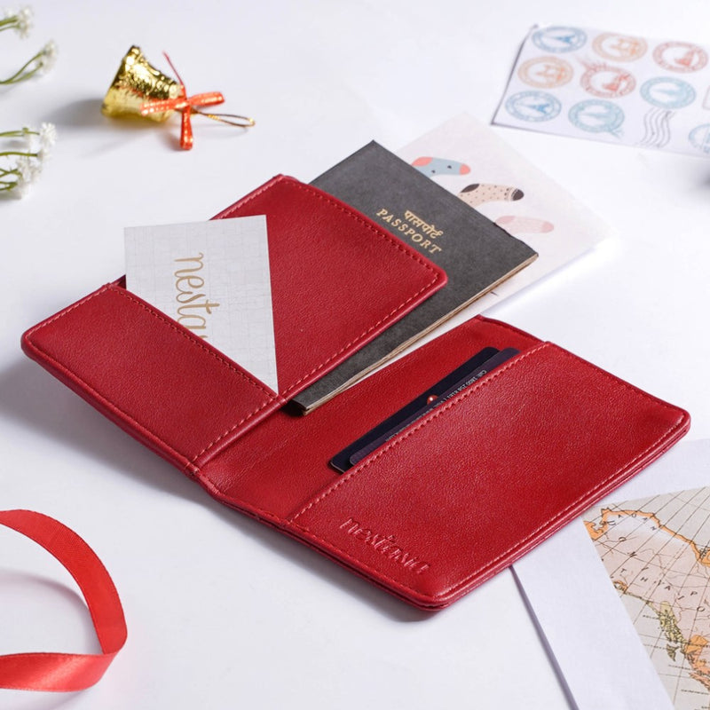 Floret Stocking Embroidered Passport Cover Red