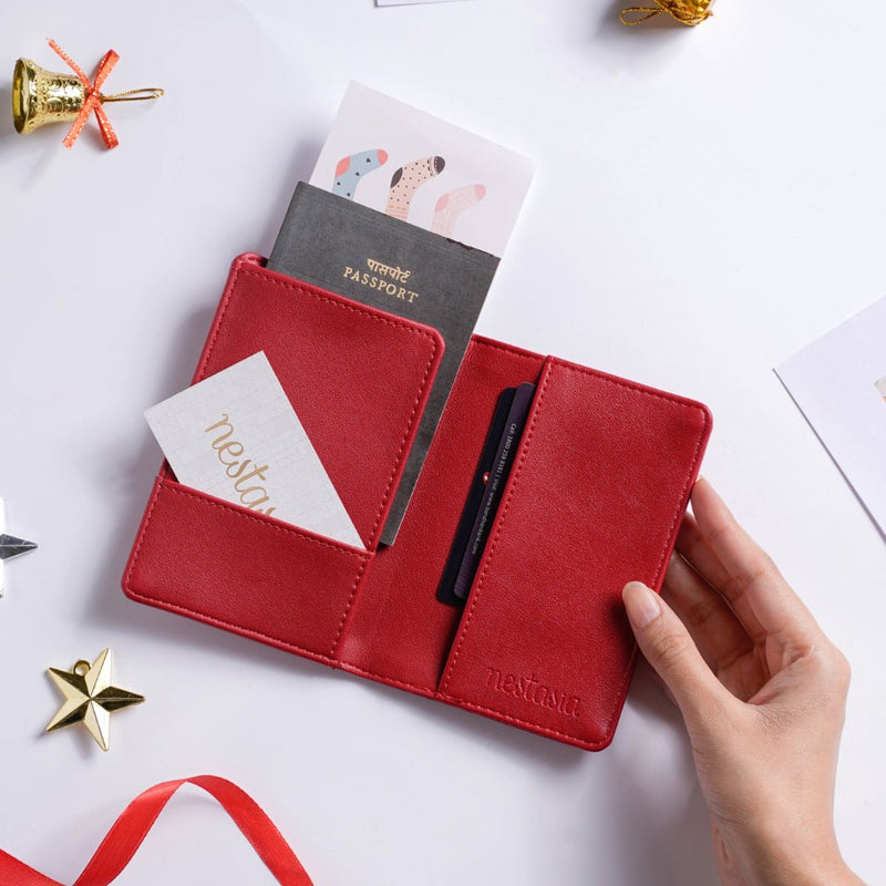 Floret Stocking Embroidered Passport Cover Red