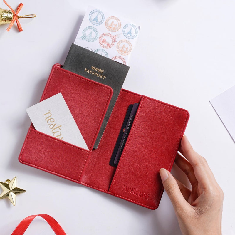 Christmas Snowflake Embroidered Passport Cover Red