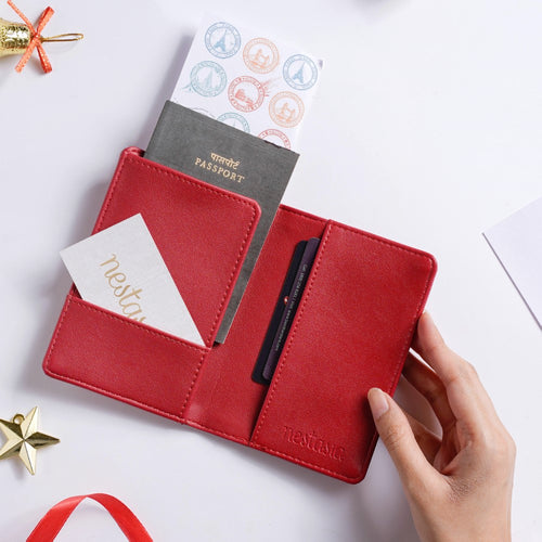 Christmas Snowman Embroidered Passport Cover Red