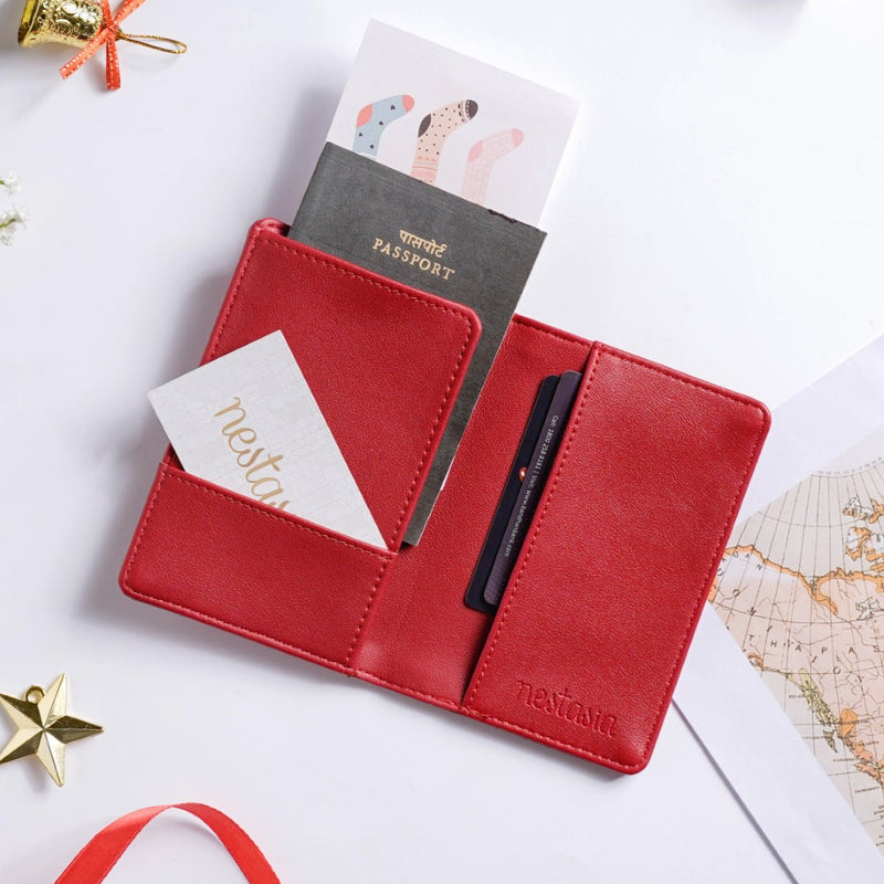 Floret Stocking Embroidered Passport Cover Red