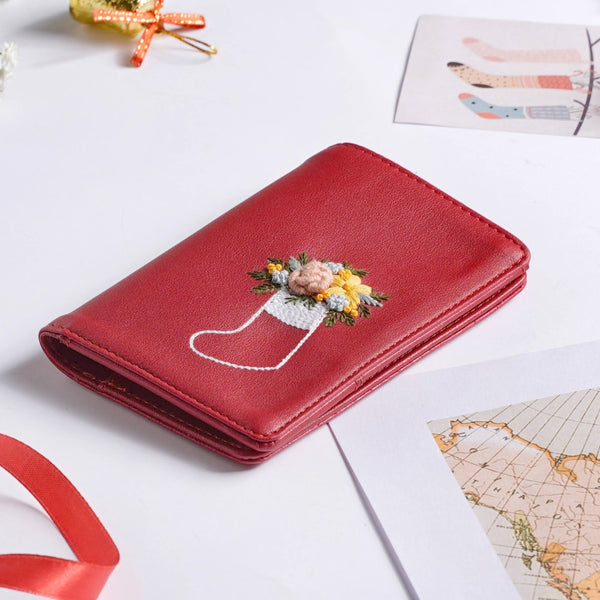 Floret Stocking Embroidered Passport Cover Red