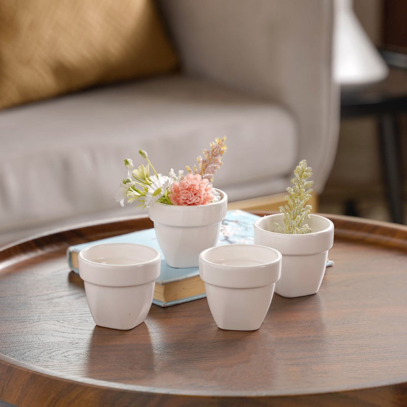 Modern Mini Pot For Decor White Set of 4 - Plant pot and plant stands | Room decor items
