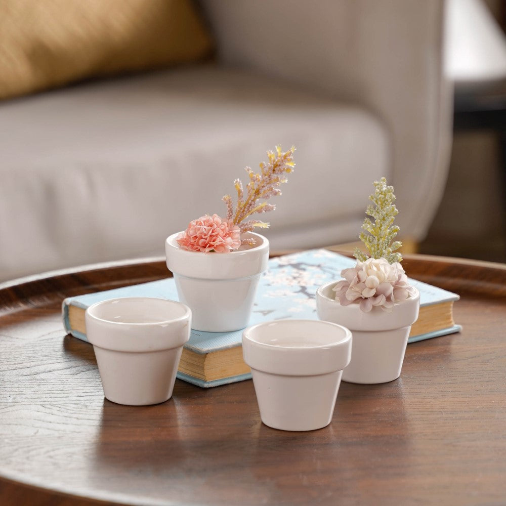 Mini Pot For Table Decor White Set of 4 Online - Premium Planter | Nestasia