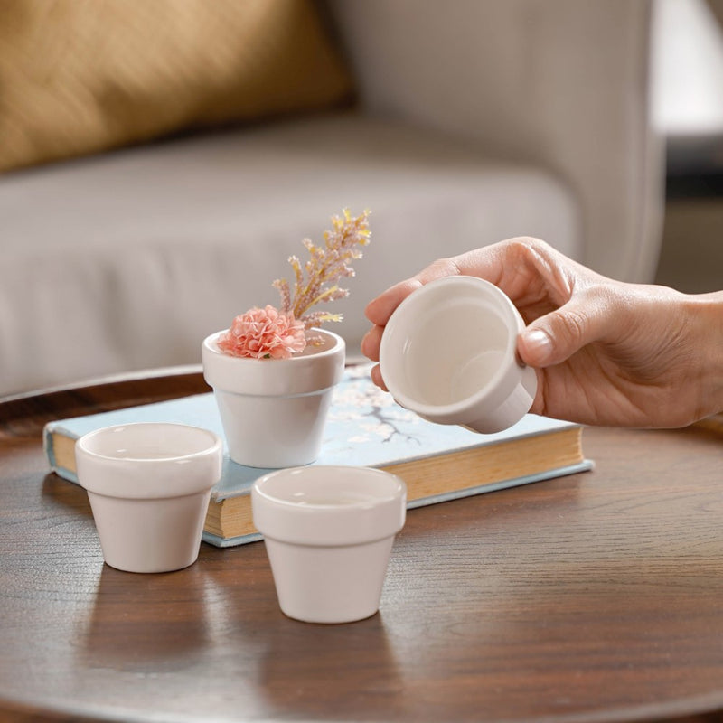 Mini Pot For Table Decor White Set of 4 - Plant pot and plant stands | Room decor items