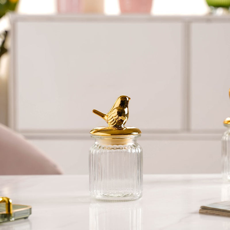 Glass Jar With Bird Lid - Jar