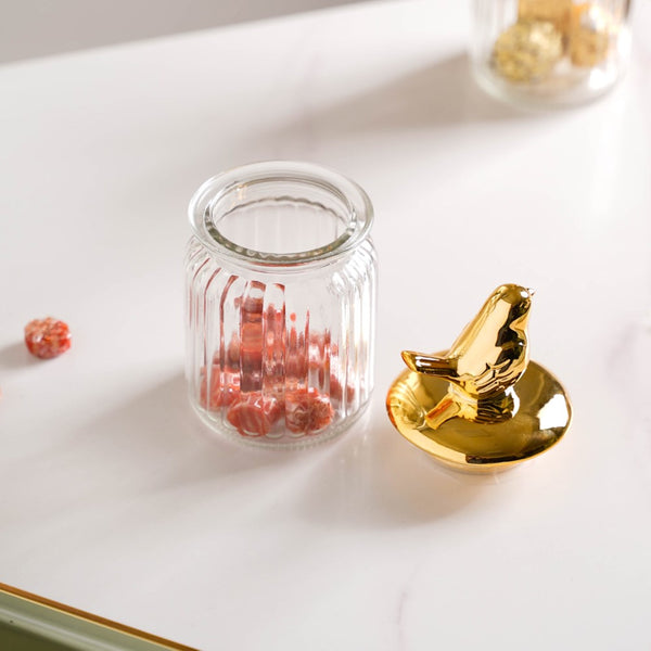 Glass Jar With Bird Lid - Jar