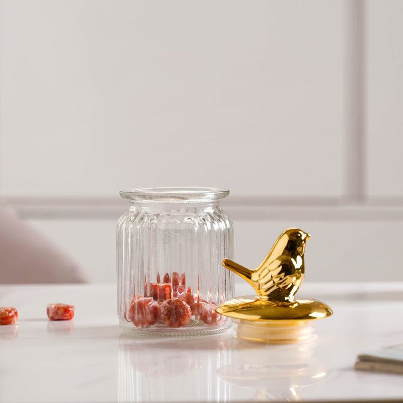 Glass Jar With Bird Lid - Jar