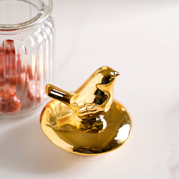 Glass Jar With Bird Lid - Jar