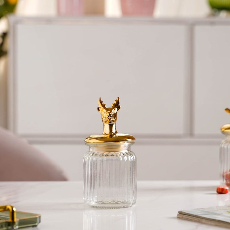 Glass Jar With Deer Lid - Jar