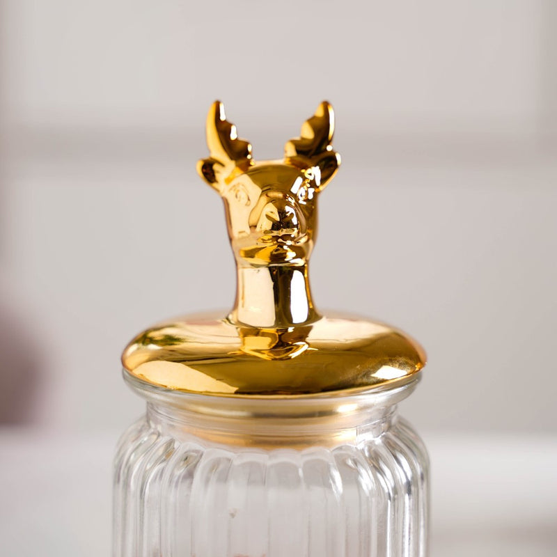 Glass Jar With Deer Lid - Jar