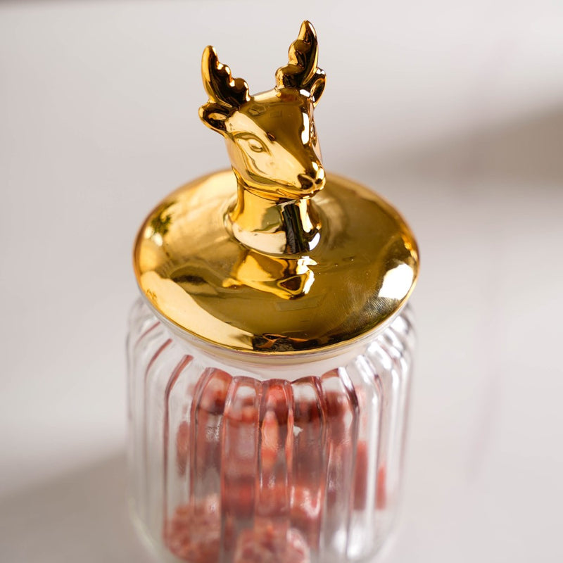 Glass Jar With Deer Lid - Jar