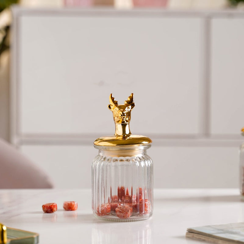 Glass Jar With Deer Lid - Jar