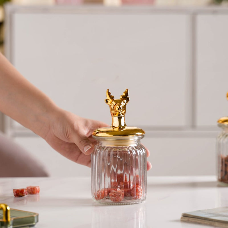 Glass Jar With Deer Lid - Jar