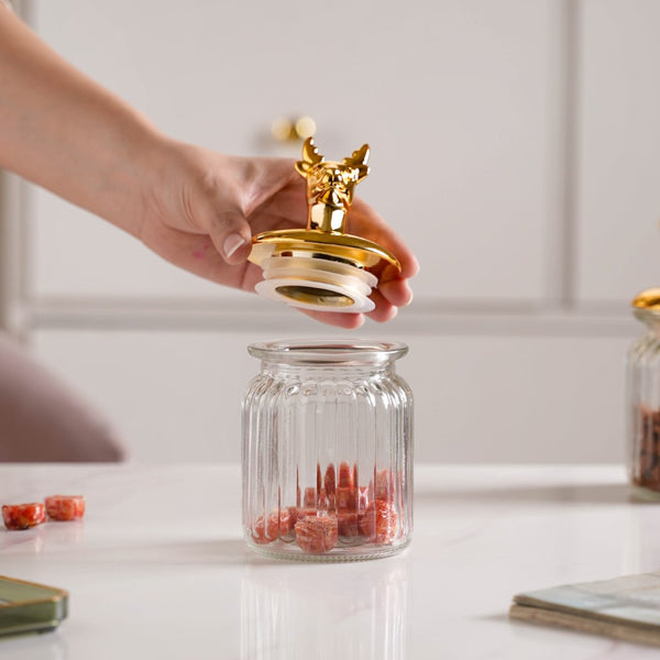 Glass Jar With Deer Lid - Jar