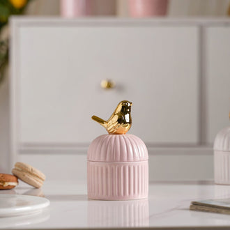 Bird Ceramic Canister Pink