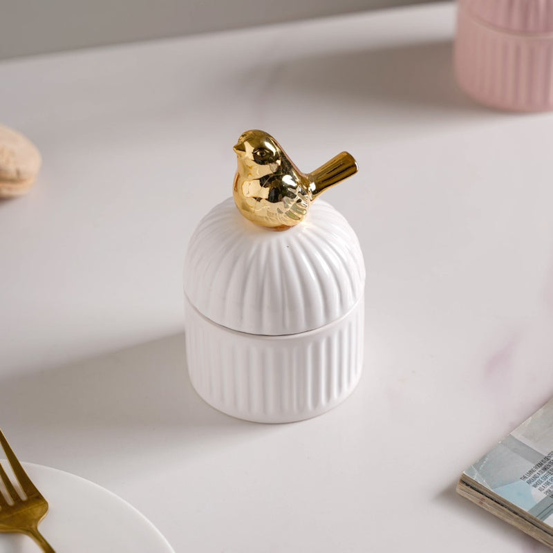Bird Ceramic Canister White