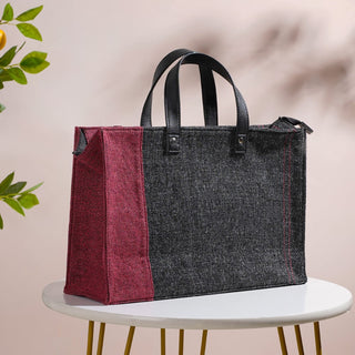 Eco Friendly Jute Lunch Bag Black And Red 15 x 10 Inch