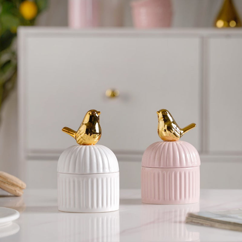 Bird Ceramic Canister White