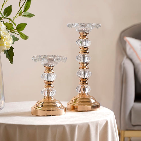 Metal Crystal Fusion Candle Stand Set Of 2