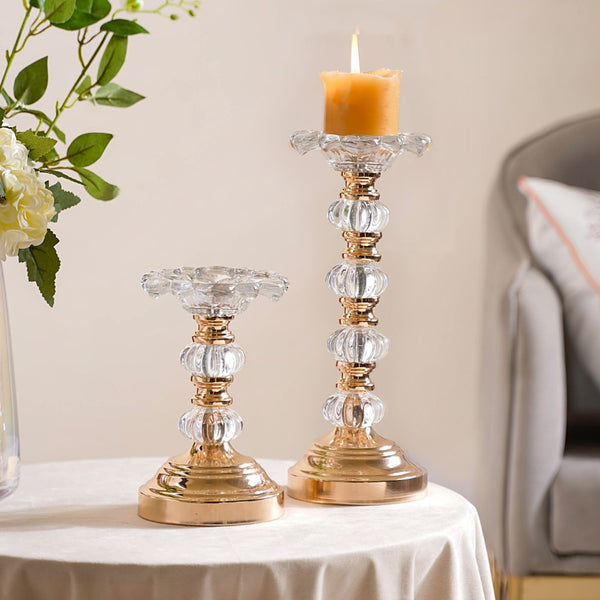 Metal Crystal Fusion Candle Stand Set Of 2