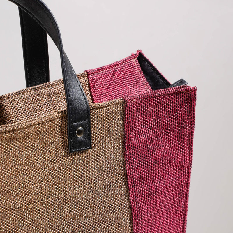 Eco Friendly Jute Lunch Bag Beige And Red 15 x 10 Inch