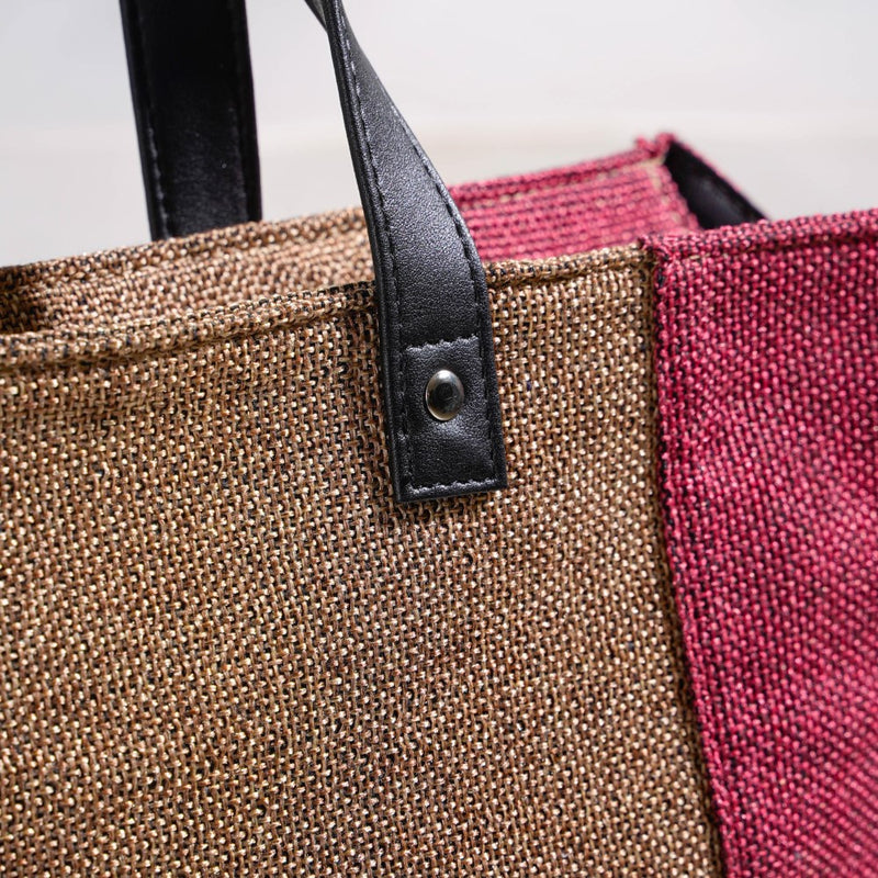 Eco Friendly Jute Lunch Bag Beige And Red 15 x 10 Inch