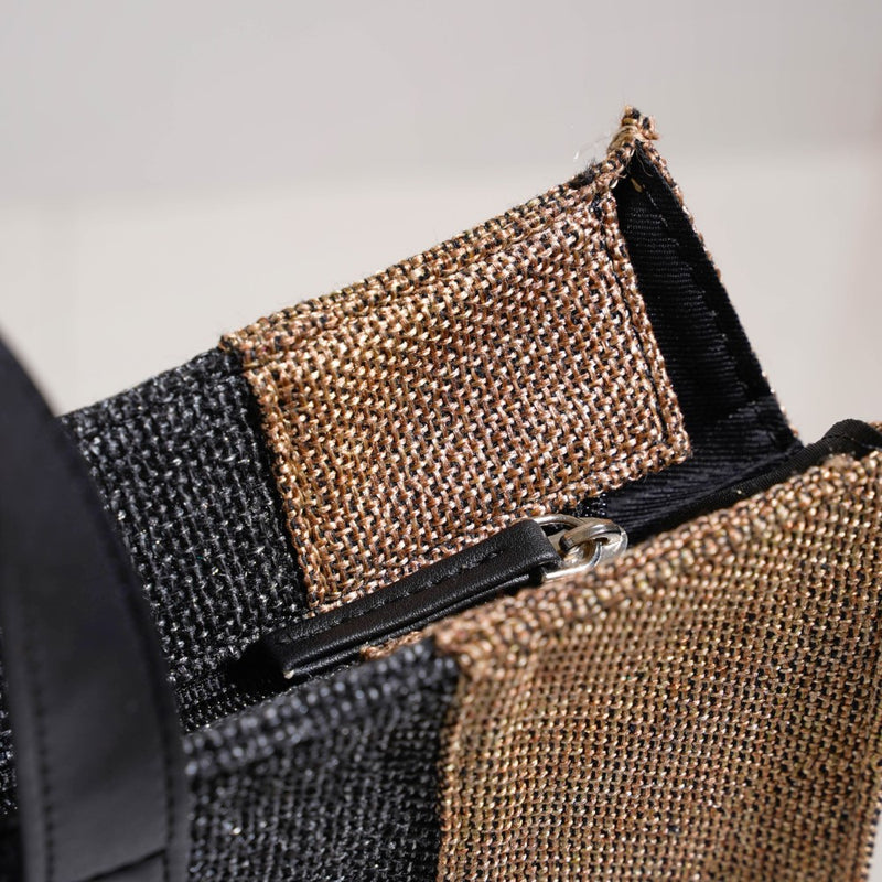 Eco Friendly Jute Lunch Bag Black And Beige 15 x 10 Inch