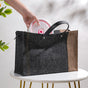 Eco Friendly Jute Lunch Bag Black And Beige 15 x 10 Inch