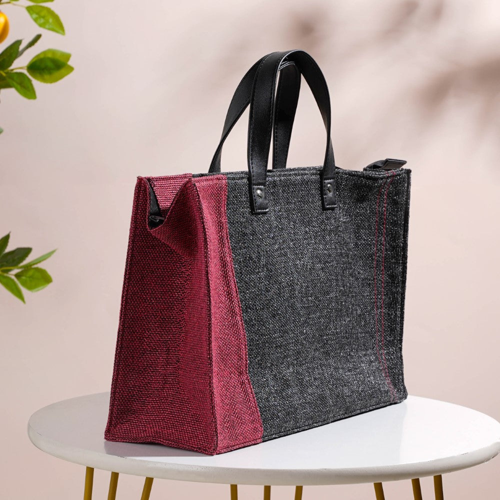 Eco Friendly Jute Lunch Bag Black And Red 15 x 10 Inch Online