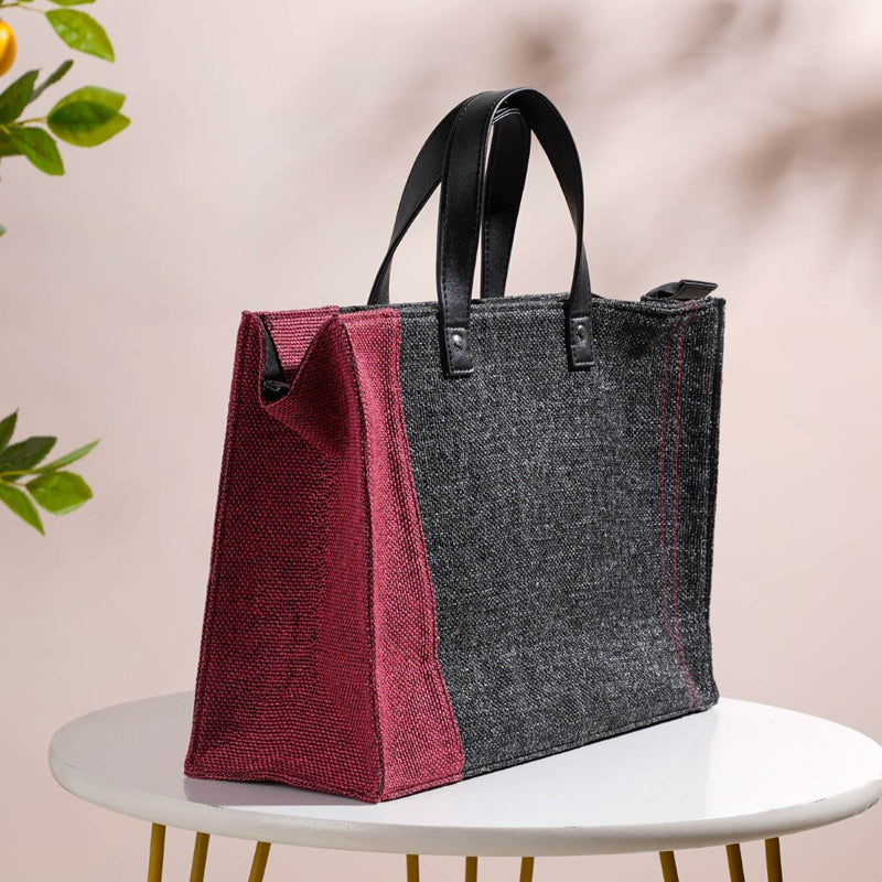 Eco Friendly Jute Lunch Bag Black And Red 15 x 10 Inch