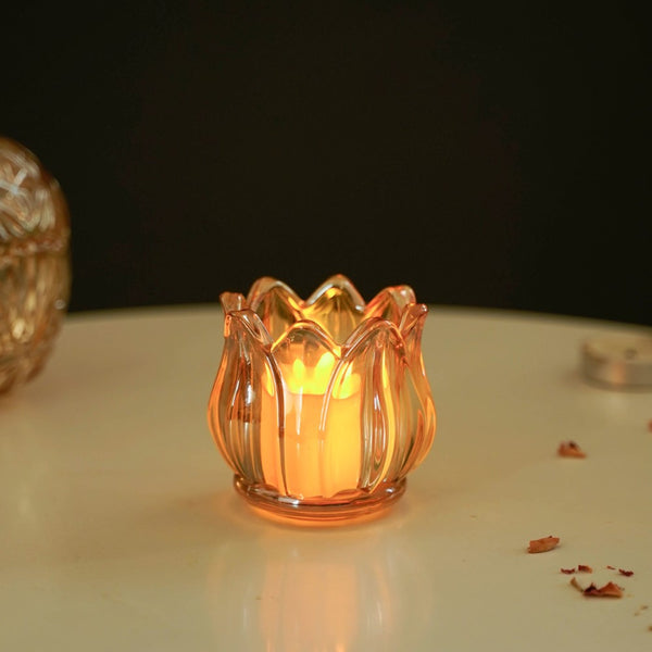 Tulip Glass Tea Light Candle Holder Amber