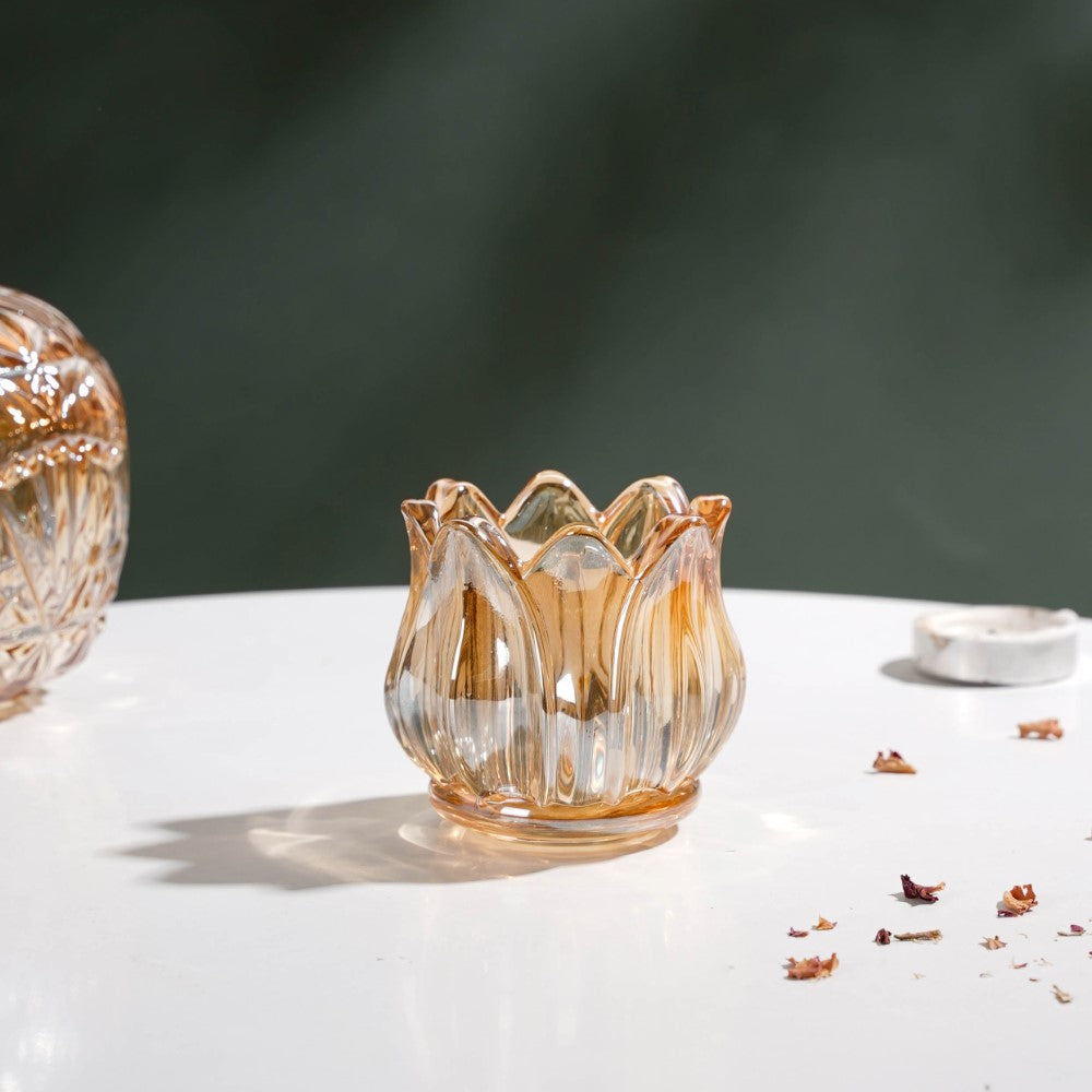 Tulip Glass Tea Light Candle Holder Amber
