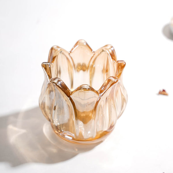 Tulip Glass Tea Light Candle Holder Amber