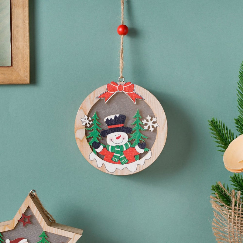Glow Snowman Wooden LED Light Hanging Ornament - Wall decoration for Christmas wall design | Room decor & home decoration items