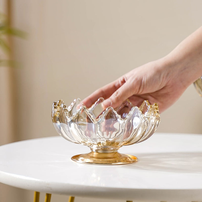 Crystal Glass Lotus Decorative Bowl With Stand