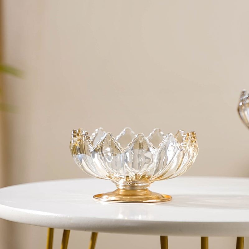 Crystal Glass Lotus Decorative Bowl With Stand